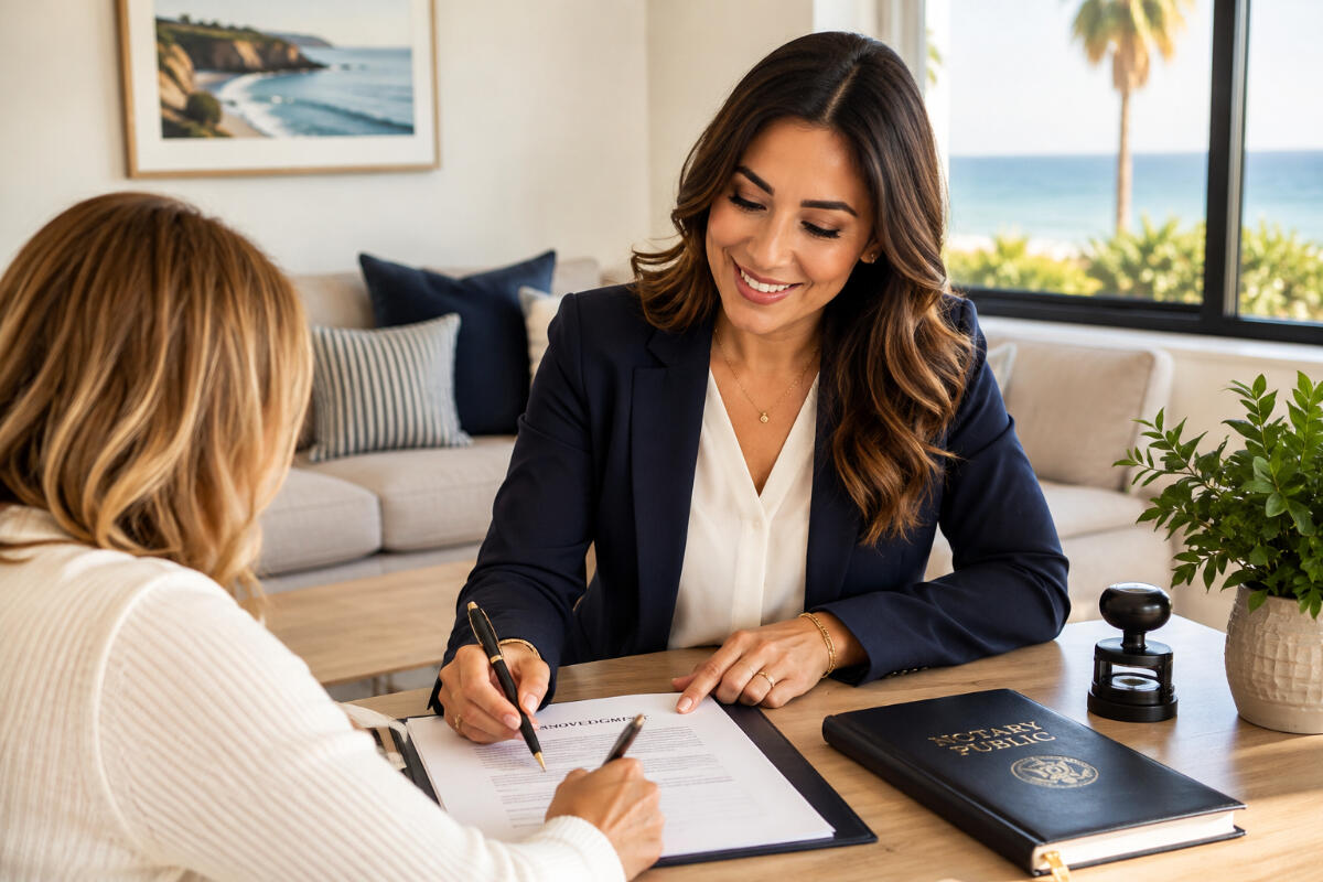 Mobile Notary Services Professional mobile notary assisting a client with document signing in Ventura County